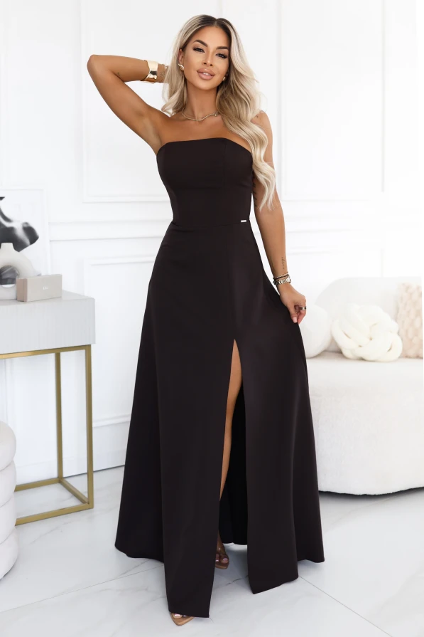 Rochie maxi ELARA maro ciocolatiu cu corset