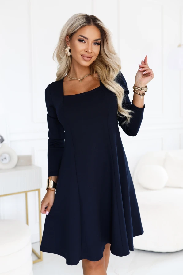 Rochie IVANA bleumarin cu mâneci lungi