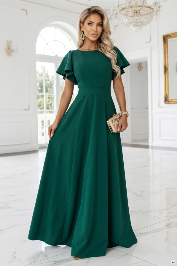 Rochie maxi MIRELLA evazată, verde închis